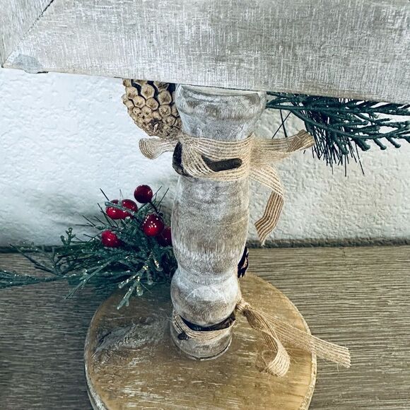 Christmas Wooden Farmhouse Shabby Chic Holiday Pedestal Picture Frame - Picture 3 of 4